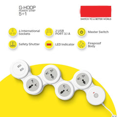 3276 Cuba Power Strip – 4 Universal Sockets with Safety Shutter, 2 USB 3.1A Ports & Master Switch | 1.8m Extension Cord for Home & Office