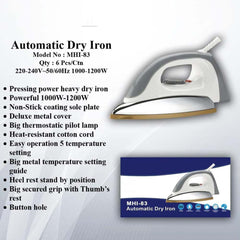 MHI-83 Automatic Dry Iron – 1800W Powerful Clothes Iron with Ceramic Soleplate, Auto Shut-Off, Vertical Steam & Adjustable Temperature Control for Home & Professional Use