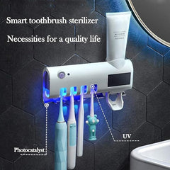3-in-1 Intelligent Photosensitive Toothpaste Dispenser | Wall Mounted USB Rechargeable Solar Power Toothbrush Holder (White) | Automatic Dispensing & Storage