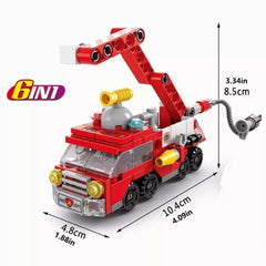 6-in-1 Fire Brigade Truck Building Blocks Set - 142-Piece DIY Construction Toy for Kids, Create Fire Trucks & Rescue Scenes, Educational & Durable Gift Set