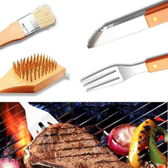 18-Piece BBQ Tool Set | Stainless Steel Grilling Accessories with Wooden Handles | Perfect Christmas or Birthday Gift for Men, Dad, and Women