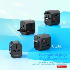 Universal Travel Adapter - All-in-One International Power Adapter with UK/US/AUS/EU Plugs & 4 USB Ports, Portable Outlet Charger for Smartphones, Tablets