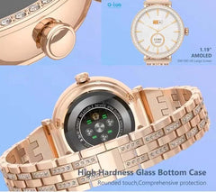 GT10 Diamond Smartwatch | 1.2" AMOLED Display | Heart Rate, Sleep, and Menstrual Tracking | Compatible with Android & iOS | Elegant Smartwatch for Women