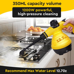 Powerful Pressurized Handheld Steam Cleaner – 9pc Multi-Surface Kit for Kitchen, Bathroom, Car, Windows, Grime Removal, Portable, Easy to Use, Eco-Friendly Cleaning