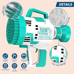 108 Holes Bubble Machine Gun | High-Output Bubble Maker for Ultimate Summer Fun