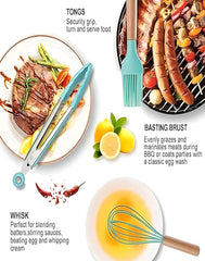 19-Piece Silicone Cooking Utensils & Knife Set | Includes Utensils, Knives, Scissors & Cutting Board with Block | Teal