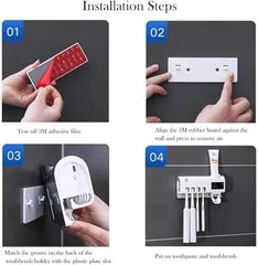 3-in-1 Intelligent Photosensitive Toothpaste Dispenser | Wall Mounted USB Rechargeable Solar Power Toothbrush Holder (White) | Automatic Dispensing & Storage