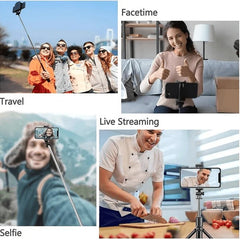 Bluetooth Selfie Stick Tripod D-10 | 360° Rotating Mini Tripod with Detachable Remote for iOS & Android, Compact & Lightweight for Live Broadcasts