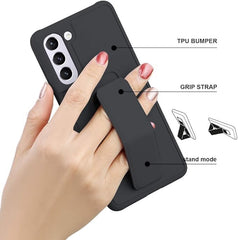 Slim Protective Case for Samsung Galaxy S21–S24 Plus 5G (6.7") | Leather Hand Strap Holder with Kickstand | Shockproof Black Cover