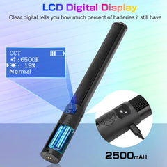 FM-128 RGB LED Light Wand – Adjustable Brightness & Color (2500K-6500K), 12 Dynamic Lighting Scenes, Built-in Rechargeable Battery for Photography, Vlogging & Creative Shooting