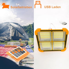 Rechargeable Solar LED Light - 264 LEDs Portable Spotlight with 4 Lighting Modes, Adjustable Color Temperature, Emergency Flashing, and USB/Solar Charging for Outdoor Use