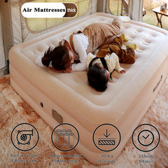 Air Mattress Queen with Built-in Pump | Inflatable Camping & Guest Mattress, Soft Flocked Top, Durable Foldable Design, 80"x60"x18" for Quick 1-3 Min Inflation