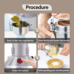 1000W Commercial Grain Mill Grinder – 200g High-Speed Electric Grinder for Spices, Herbs & Flour, Stainless Steel Superfine Pulverizer for Home & Kitchen Use