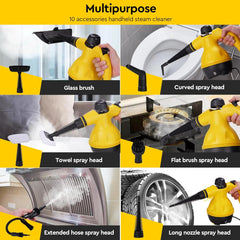 Powerful Pressurized Handheld Steam Cleaner – 9-Piece Multipurpose Cleaning Kit for Kitchen, Bathroom, Car, and Windows – Deep Cleans Grease, Grime & Stains