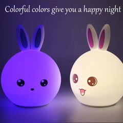 Rabbit Silicone Touch Sensor Night Light | Color Changing Breathing LED Lamp | Dimmable Mood Light for Bedroom, Nursery, and Desk