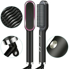 Multifunctional Hair Straightener Brush | 2-in-1 Heating Curler & Styler Comb for Hair & Beard, Fast Heating, Adjustable Temperature, Anti-Scald, Dual Voltage