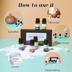 6-Pack Essential Oils Set | 10mL Water Soluble Aromatherapy Oils for Diffusers & Humidifiers | Sandalwood, Orange, Lavender, Eucalyptus, Lemon, Mint