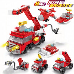 6-in-1 Fire Brigade Truck Building Blocks Set - 142-Piece DIY Construction Toy for Kids, Create Fire Trucks & Rescue Scenes, Educational & Durable Gift Set