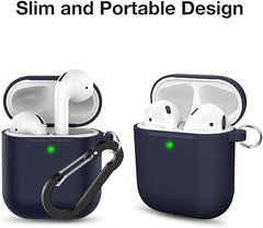 Soft Silicone Protective Case for AirPods 1 & 2 | Midnight Blue Cover with Front LED Visibility | Durable, Stylish & Scratch-Resistant Design