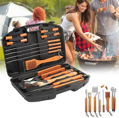 18-Piece BBQ Tool Set | Stainless Steel Grilling Accessories with Wooden Handles | Perfect Christmas or Birthday Gift for Men, Dad, and Women