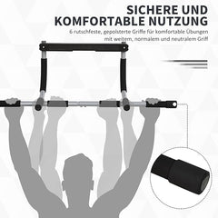 Multifunctional Door Pull-Up Bar – Heavy-Duty Steel Exercise Bar with Foam Grip Handles, Adjustable Training Bracket for Full-Body Home Workouts (Black & Grey)