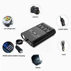 150W Universal Car Inverter – Multi-Port Travel Adapter with Dual USB Ports & AC Outlet, Compact Power Converter for Global Use in Cars, Road Trips & Travel