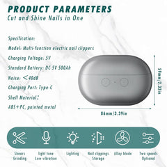 2-in-1 Electric Nail Clipper & File – USB Rechargeable Manicure & Pedicure Kit with LED Light, 2 Speeds, Portable Grooming Tool for Professional Nail Care