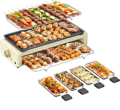 Electric Smokeless Grill – Nonstick Indoor Griddle Pan with Adjustable Temperature Control, Perfect for Frying, Baking & Stewing – Easy Clean Cooking Appliance (White)