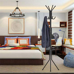 12-Hook Coat Rack Stand – Wrought Iron Freestanding Clothing Hanger with Storage Shelves, Modern Wardrobe Organizer for Bedroom, Entryway, Living Room & Office