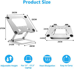 Adjustable Aluminum Laptop Stand – Ergonomic Foldable Riser with Ventilation, Portable Notebook Holder, Silver Finish, Ideal for Desk Setup and Comfortable Computing