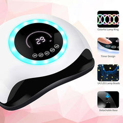 UV LED 168W Nail Lamp | Professional Nail Dryer with 42 LEDs for Gel Polish, Fast Curing with 4 Timer Settings, Colorful LED Ring & Smart Sensor for Salon & Home