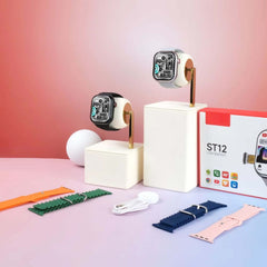 ST12 Smart Watch – 2.2" Full HD Touch Screen, 4G SIM Support, 3 Replaceable Straps, Wireless Charger, Multi-Color Smartwatch for Men & Women