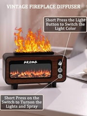 Wood Grain Fireplace Diffuser with 7-Color Flame Humidifier | Silent Operation, Auto Shut-Off, and Aroma Diffusion for Living Room & Bedroom