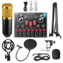 BM800 Condenser Microphone Kit – Professional Studio Recording & Live Streaming Bundle with V8S Sound Card, Adjustable Stand, Shock Mount & Full Accessories for PC/Smartphone