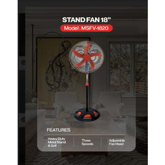 MSFV-1820 18" Luxury Stand Fan – Ultra-Quiet 25dB Operation, 5-Speed Remote Control, Adjustable Height Cooling Fan for Comfortable Airflow in Home, Bedroom, Living Room & Office