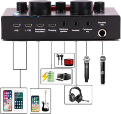 V8 Sound Card for Live Streaming – Bluetooth Voice Changer & Audio Mixer with 1200mAh Battery | Ideal for Podcasting, Karaoke, Gaming & Music Recording
