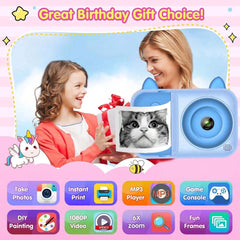 Kids Instant Print Camera – 1080P Digital Camera with Instant Photo Papers, Fun & Safe Toy Camera for Ages 3-12, Educational Gift for Boys (Blue)