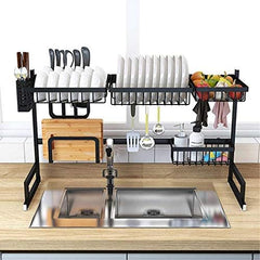 Over Sink Kitchen Shelf Organizer | 65/85cm Stainless Steel Dish Drying Rack & Storage Holder | Space-Saving Kitchen Essentials
