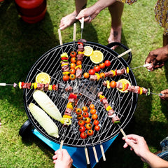 6 Pcs Kebab Skewers | Stainless Steel BBQ Skewers with Wooden Handle | Reusable Kabab Sticks