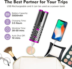 Cordless Hair Curler | Automatic Rotating Hair Curling Iron | Heatless Technology with 3 Temperature & Timer Settings