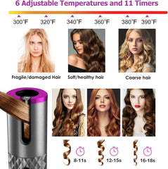 Cordless Hair Curler | Automatic Rotating Hair Curling Iron | Heatless Technology with 3 Temperature & Timer Settings
