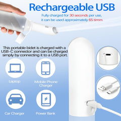 Electric Portable Bidet Sprayer – USB Rechargeable, High-Pressure Hygiene Solution with 400mL Large Bottle for Travel, Postpartum, and Baby Cleaning