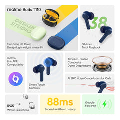 T100 Buds True Wireless Earbuds – 10mm Bass Boost Drivers, 38H Playback, AI ENC Noise Cancellation, 88ms Low Latency, IPX5 Water Resistant Bluetooth Earphones
