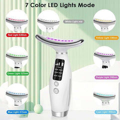 7-Colour LED Light Therapy Facial Massager | Skin Rejuvenation, Anti-Aging, Wrinkle Removal, Tightening & Slimming Beauty Wand for Face, Neck, Eyes with 7 Adjustable Modes