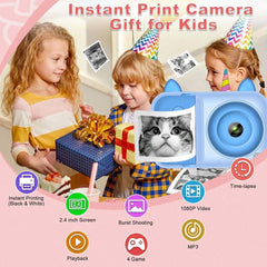 Kids Instant Print Camera – 1080P Digital Camera with Instant Photo Papers, Fun & Safe Toy Camera for Ages 3-12, Educational Gift for Boys (Blue)