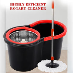 Easy Spin Mop and Bucket Set with 360° Rotation | Stainless Steel Handle & Wring Dryer Basket, Includes 2 Microfiber Mop Heads for Floor Cleaning