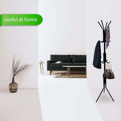 12-Hook Coat Rack Stand – Wrought Iron Freestanding Clothing Hanger with Storage Shelves, Modern Wardrobe Organizer for Bedroom, Entryway, Living Room & Office