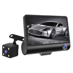 DX3618 3-Channel Car Dashcam | 4-Inch HD Display with Front, Rear & Interior Cameras | Loop Recording, Night Vision & G-Sensor Protection