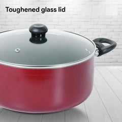 9-Piece Non-Stick Cookware Set - Durable Cast Aluminum Casserole, Kadai, Frypan & Milkpan with Glass Lids, Heat-Resistant Handles & Nylon Spatulas for Daily Cooking