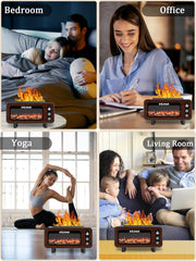 Wood Grain Fireplace Diffuser with 7-Color Flame Humidifier | Silent Operation, Auto Shut-Off, and Aroma Diffusion for Living Room & Bedroom